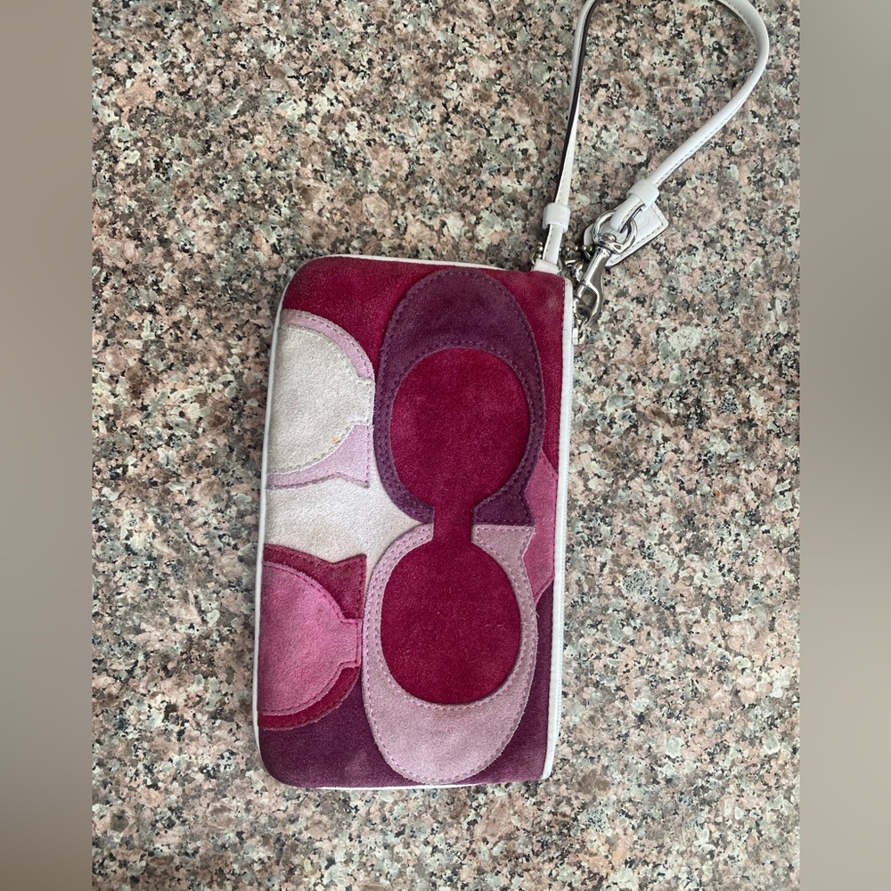 Early 2000s vintage used suede Coach wristlet